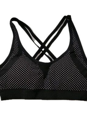 Womens Black Seamless Polka Dot Strappy Back Small Impact Sports Bra Padded